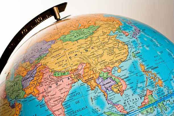 Globe centred on Asia, showing India, China and Southeast Asia